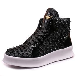 Men's high top boots Korean casual men's shoes willow nail personality tide warm cotton Zapatos Hombre b5