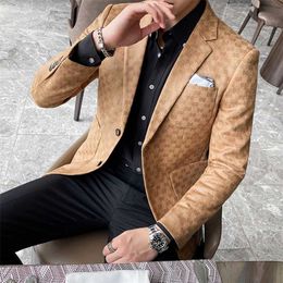 Men Blazers British Style Printed Blazer Masculino Wedding Business Casual Suit Jacket Streetwear Social Coat Ropa Hombre 211120