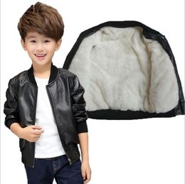 Kids Boy Coats Children's Plus Velvet Jacket PU Leather Boys Jackets Winter Fashion Outwear Kids Clothing Black Brown DW4571