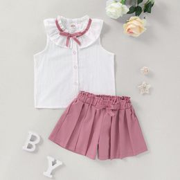 Clothing Sets Girl Summer Set Sleeveless T-shirt+Print Bow Skirt 2Pcs For Kids Costume Suit Baby Clothes Outfits JYF