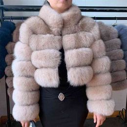 Natural Short Real Fur Coat For Women With Stand Collar Thick Warm Winter Genuine Fur Jacket High Quality Fur 210816