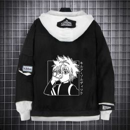 Anime HUNTER x HUNTER Costume Jeans Killua Zoldyck Cosplay Denim Jacket Black Autumn Spring Hooded Outwear Y0903