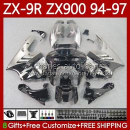 Fairings Kit For KAWASAKI NINJA ZX-9R ZX 9R 9 R 900 CC ZX9 R ZX9R 94 95 96 97 Bodywork 100No.86 ZX900 900CC ZX-900 1994 1995 1996 1997 ZX900C 94-97 OEM MOTO Body Black silver