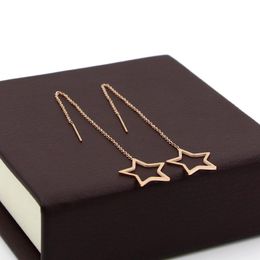 Dangle & Chandelier Martick Simple Hollow Out Star Drop Earrings Link Chain For Woman Rose Gold Colour Fashion Europe Brand Jewellery E23
