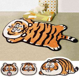 Cute Tiger Rug Children Room Cartoon Carpet Plush Thick Floor Mat Bathroom Non-slip Absorbent Doormat Bedside Soft Furry Carpets 211109