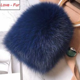 2022 Luxury 100% Natural Real Fur Hat Women Winter Knitted Bomber Cap Girls Warm Soft Beanies Hats 211228