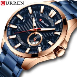 Curren Business Quartz Watch for Men Luxury Watch Men's Brand Stainless Steel Wristwatch Relogio Masculino Waterproof Clock Q0524