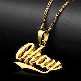 Pendant Necklaces OKAY Necklace Letter Hip Hop Jewellery Rock HIPHOP Gold Silver Colour Stainless Steel Chain DJ Rapper Jewellery