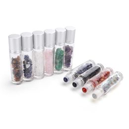 10pcs Gemstone Essential Oil s Refillable Roll-On Roller Storage Healing Crystal Chips Semiprecious Stones Bottle