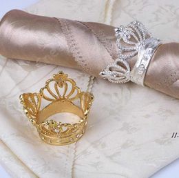 50 Pcs Crown Napkin Ring with Diamond Exquisite Napkins Holder Serviette Buckle for Hotel Wedding Party Table Decoration DAC106