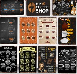 2021 Shop Coffee Menu Metal Tin Signs Vintage Drink Wall Art Poster The Coffee Shop Bar Club Cafe Store Plaque Shabby Chic Home Decor WY93