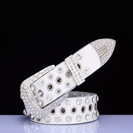 Belts Leather Waist For Women Luxury Designer Rhinestone Studded Belt Buckle Bling Diamond Decorative Strap Men Ceinture Western