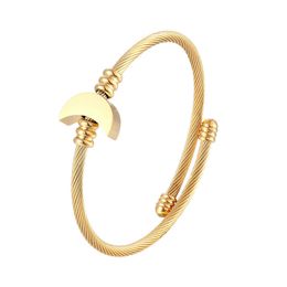 New Arrival Adjustable Size Crescent Shape Bangle Stainless Steel Twisted Cable Wire Jewelry Gold Color Bracelets for Women Q0719