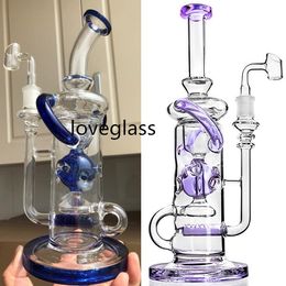 klein oil rig UK - Purple Glass Bong Hookahs Klein recycler Oil Rigs Dab Smoke Glass Pipe Feb Egg Water Bongs With 14mm Bowl