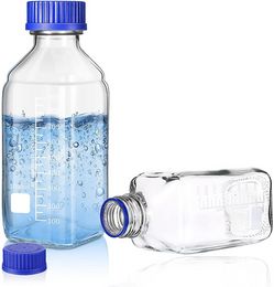 Lab Supplies Blue lid reagent bottle glass square transparent with scale 100/250/500/1000ml