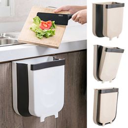 9L Wall Mounted Folding Waste Bin Kitchen Cabinet Door Hanging Trash Car Garbage Can for Bathroom Toilet Storage 210728