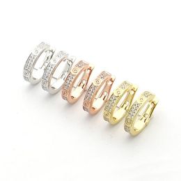 Fashion Jewellery Brand Design Stud Earring 2 Row Stone Full Diamond Clasp Hoop Earrings for Women Girls Earring Jewellery 3 Colour Select