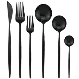 Flatware Sets 36Pcs Black Tableware Set Knife Fork Spoon Mirror Dinnerware 304 Stainless Steel Silverware Kitchen Cutlery SetFlatware