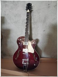 In stock Semi-Hollow Body Chrome Hardware Electric Guitar with Big Tremolo Bridge,Rosewood Fingerboard,Can be Customised