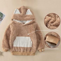Baby Solid Colour Cute Cartoon Bear Hoodie Long Sleeve Male Female Spring and Autumn Coat for Children 1-6 Y 220115