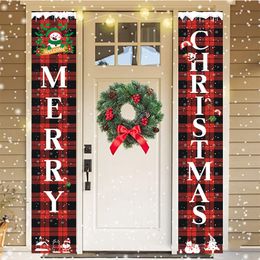 屋外クリスマスデコレーションホームファームハウスの装飾明けましておめでとうございますオックスフォードファブリック格子縞のポーチサイン屋内外のリビングルームの壁のバナー