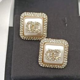 Luxury Designer Gold Plated Stud Earrings Brand Double Letter Fashion Women Crystal Rhinestone Geometric Square Earring Earloop High-end Womens Wedding Jewelry