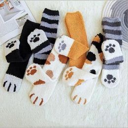 Inverno Coral Fleece Espessamento Plus Pilha Loop Feminino Gato Calça Tubo Tubo Tela Tela Grande Elasticidade Universalmente Aplicável Socks CG001