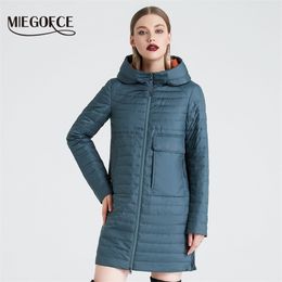 MIEGOFCE Spring and Autumn Women's Hooded Jacket Fashionable Windproof Coat With Large Pockets Long Cotton Parka 210913