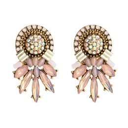 Multi Color Crystal Statement Stud Earrings Vintage Geometric Multi Color Rhinestone Earrings Woman Party Ear Jewelry
