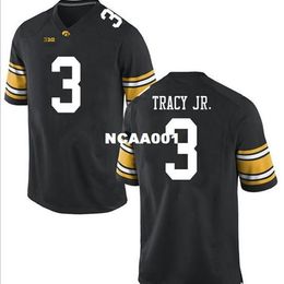 Black white rare 001 Iowa Hawkeyes #3 Tyrone Tracy Jr real Full embroidery College Jersey Size S-4XL or custom any name or number jersey