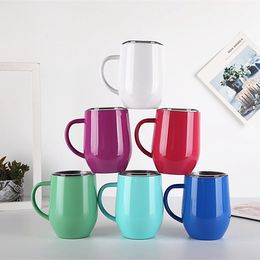 12oz Egg cup Stainless steel insulated round mug with handle tumblerful Double vacuum insulated wine glasses 9colors ZWL95