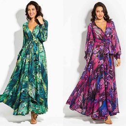 AECU Vestido Floral Print Boho Maxi Dress Sexy Lady Bohemian Summer Long Dress Women Beach Dresses Female Robes party dresses X0705