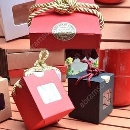 Cake Boxes Transparent Window Kraft Paper Box Foldable Cupcake Wrap Package Valentines Day Christmas Gift Packaging Boxes DAA273