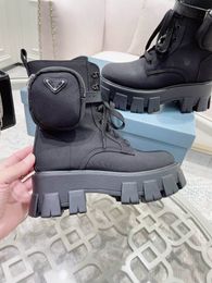 Klassische Leder-Damen-Martin-Stiefel, hochwertige Knöchel-Nylon-Taschen-Schwarz-Stiefel, Designer-All-Match-Britische Winter-Plateauschuhe mit dicken Sohlen und runder Spitze, Größe 35–40