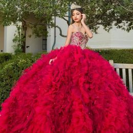 Luxury 2022 Sweetheart Quinceanera Dresses Ruffles Glitter Sweet 16 Gowns Crystal Beaded Vestido De 15 Anos Lace Up Tulle Prom Dress