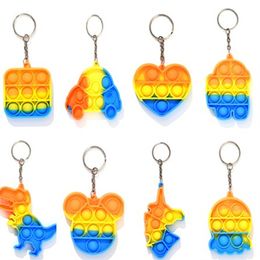 Fidget Toy Sensory Key Chains Jewellery Animal Push Pop it Bubble Rainbow Cartoon Simple Dimple Toys Keychains Unicorn Heart Dinasour Mouse Design Stress Reliever