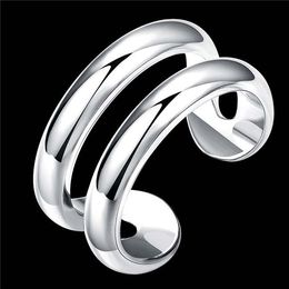 Unisex двухстрочная стерлинговые серебристые кольца Размер Open DMSR038, популярные 925 серебряная пластина пальцев кольцо ювелирных изделий кольца