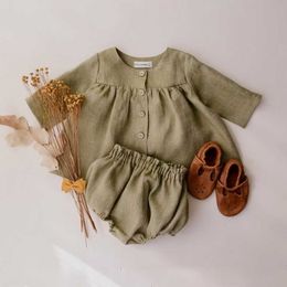 wholesale Summer Baby Girls 2-pcs Sets Long Sleeves Shirts Top + Shorts Outfits Kids Clothes E2007 210610