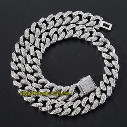 eternity new 15mm diamonds inlaid Cuban chain boutique hip hop necklace high quality flip clasp Iced Out diamond hiphiop large gold chain