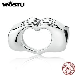 WOSTU Authentic 925 Sterling Silver Hand to Hand Hearts Charm Beads Fit Original WST Bracelet DIY Jewellery for Women CQC125 Q0531