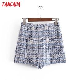 Tangada Women Elegant Tweed Shorts Zipper Pockets Female Retro Casual Shorts Pantalones 3H215 210609