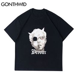 Oversized Tshirts Hip Hop Devil Print Punk Rock Gothic Tees Shirts Streetwear Loose Hipster Harajuku Short Sleeve Tops 210602