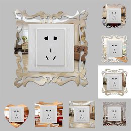 Wall Stickers DIY Switch Creative Mirror Acrylic Sticker Socket Decor Hollow Out Cover 14.7x14.7cm