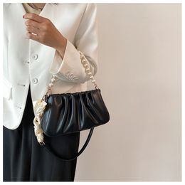 Chain Pearl Decoration Women Shoulder Bag Black Lady Handbag Normal Bags