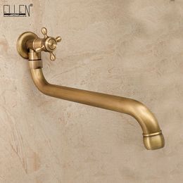 ELLEN Single Cold Facuet Wall Outdoor Mop Pool Faucet Antqiue Bronze Wall Kitchen Sink Faucet Rotatable ML982 210719