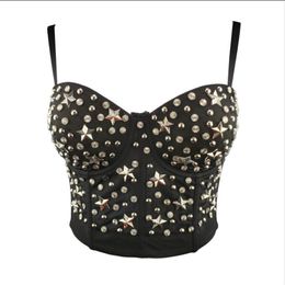 Star Rivets Bustier Push Up Night Club Bralette Women's Floral Bra Vest Corset Outer Wear Solid Colour Tops L546 210527