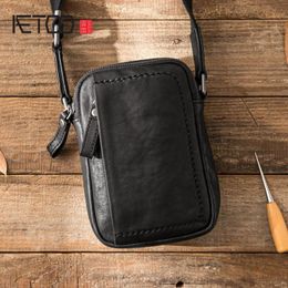 HBP AETOO Leather Men's Mini Bag, Head Leather Hand-made Slant Bag, Male Trend One-shoulder Bag