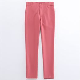 Casual ladies office pants high quality spring and autumn women's solid color slim trousers pink Suit Female 210527