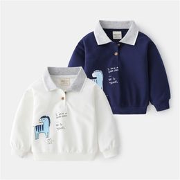 Children's lapel sweatshirt cartoon print Korean version of the horse boy long-sleeved pullover baby top 7080 28 210622