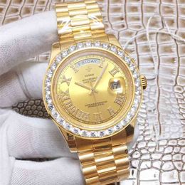 Big Diamond Luxury Brand Gold Watch Men Stainless Steel day-date Men's WristWatch President Top Male Clock For relogio masculino 210804